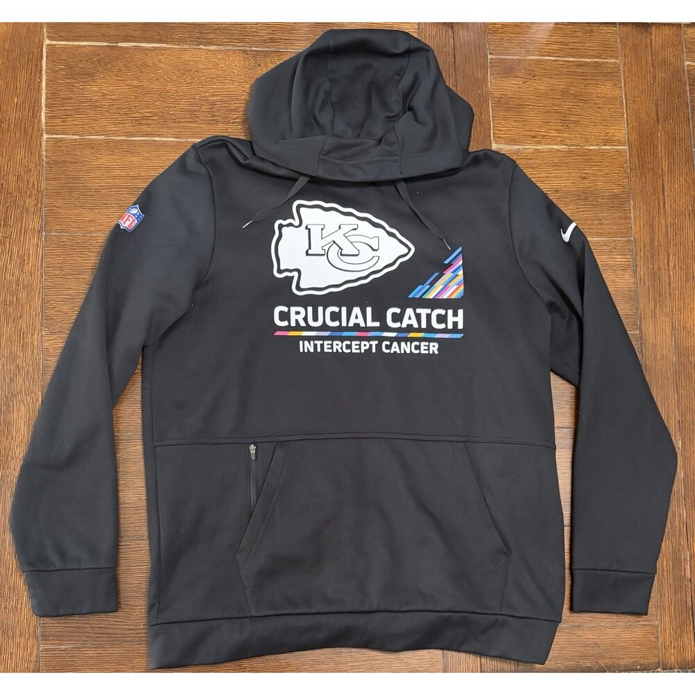 Kansas City Chiefs Nike Crucial Catch Intercept Cancer Hoodie Sweatshirt Mens L